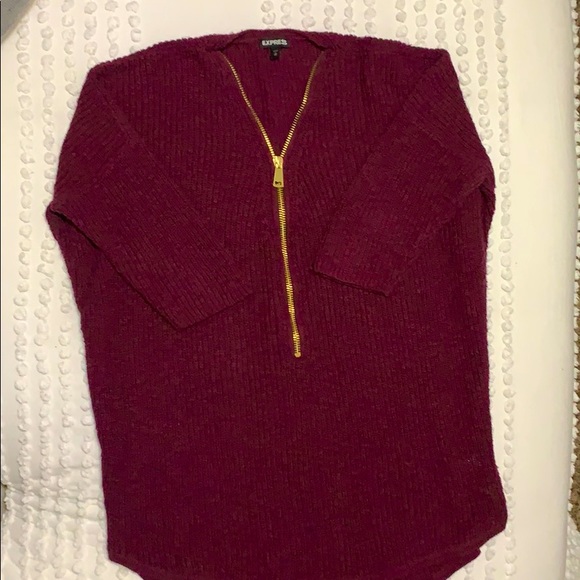 EXPRESS Burgundy Sweater with Zipper Detail - Picture 2 of 2